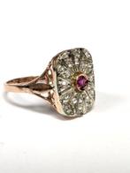 Zonder Minimumprijs - Ring - 9 kt. Roségoud, Zilver Robijn -, Nieuw