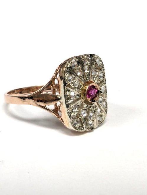 Zonder Minimumprijs - Ring - 9 kt. Roségoud, Zilver Robijn -, Sieraden, Tassen en Uiterlijk, Ringen