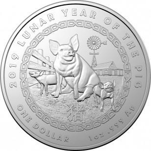 RAM Pig 1 oz 2019, Postzegels en Munten, Munten | Oceanië, Losse munt, Zilver, Verzenden
