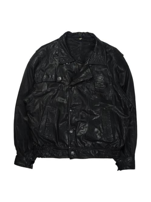 Vintage C&A Black Leather Jacket maat L, Kleding | Heren, Jassen | Winter, Zo goed als nieuw, Ophalen of Verzenden