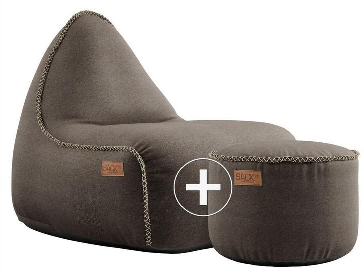 Canvas Lounge Chair & Pouf - Donkerbruin, Huis en Inrichting, Zitzakken, Verzenden