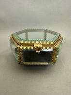 Sieradendoos - Napoleon III - Glas, Messing - hexagon, Antiek en Kunst, Curiosa en Brocante
