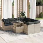 vidaXL 9-delige Loungeset met kussens poly rattan lichtgrijs, Tuin en Terras, Tuinsets en Loungesets, Verzenden, Nieuw, Rotan