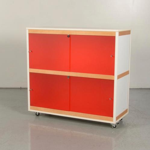 Verrijdbaar schuifdeurkast Officenow - Wit - Rood - 96 x 100, Zakelijke goederen, Kantoor en Winkelinrichting | Kantoormeubilair en Inrichting
