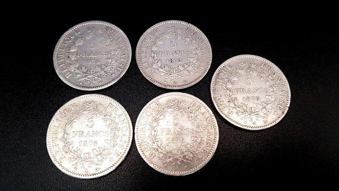 Frankrijk. 5 Francs 1875-A Hercule (lot de 5 monnaies), Postzegels en Munten, Munten | Europa | Euromunten