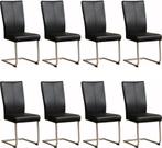 Set van 8 Leren eetkamerstoelen sledepoot rond - Echt leer,, Huis en Inrichting, Stoelen, Overige kleuren, Nieuw, Leer, Ophalen of Verzenden
