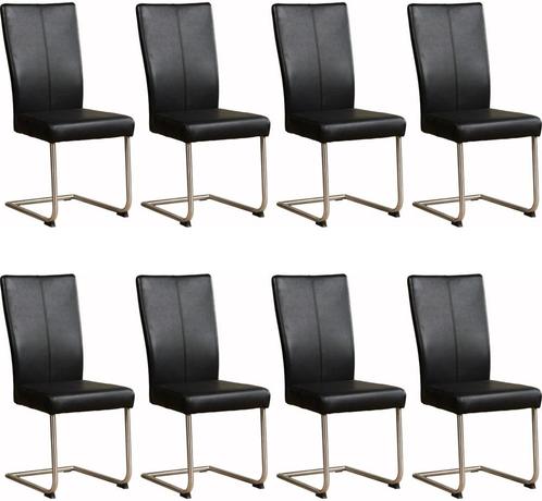 Set van 8 Leren eetkamerstoelen sledepoot rond - Echt leer,, Huis en Inrichting, Stoelen, Vijf, Zes of meer stoelen, Overige kleuren