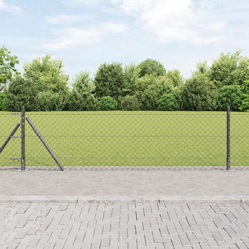 vidaXL Ketenlink Schutting met 7 Stalen Flenspalen 0,6x10 m, Tuin en Terras, Schuttingen, Nieuw, IJzer, Verzenden