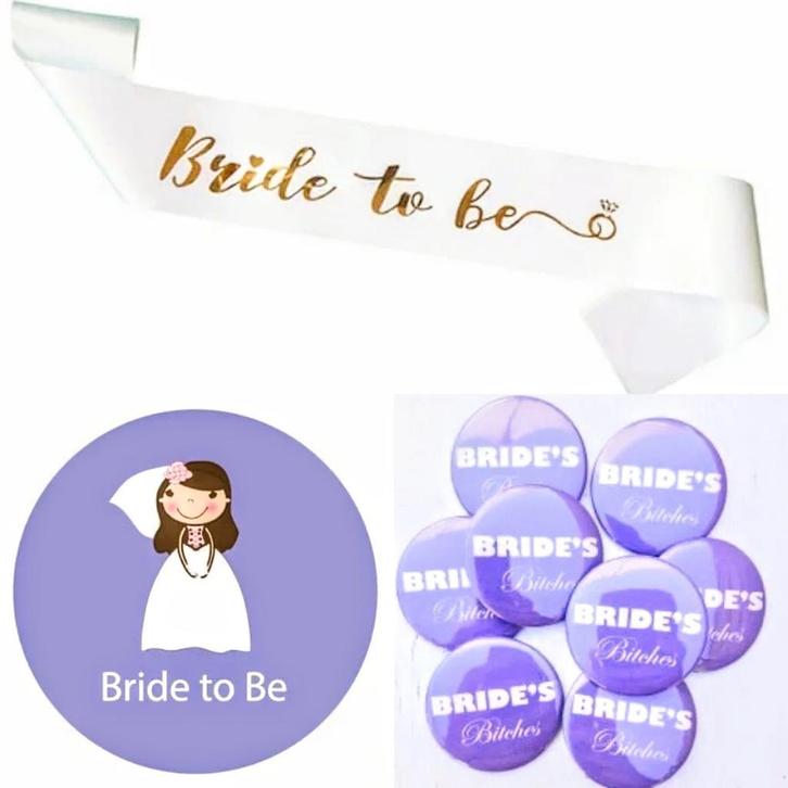 12-delige Bride to Be en Brides Bitches paars met sjerp en, Kleding | Dames, Trouwkleding en Trouwaccessoires, Paars, Nieuw, Accessoires