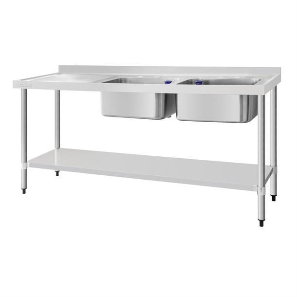 RVS spoeltafel dubbele spoelbak afdruiprek links  | 150x60cm, Zakelijke goederen, Horeca | Meubilair en Inrichting, Verzenden
