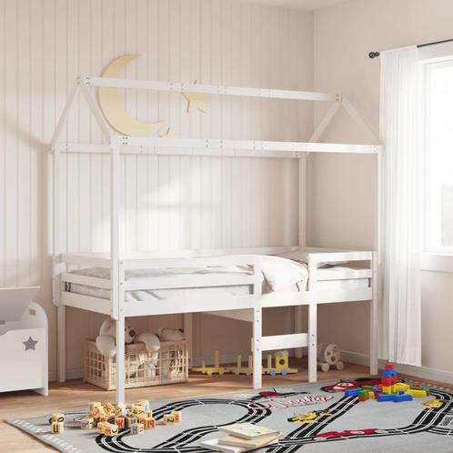vidaXL Hoogslaper met dak massief grenenhout wit 90x200 cm, Huis en Inrichting, Slaapkamer | Bedden, 90 cm, 200 cm, Wit, Eenpersoons