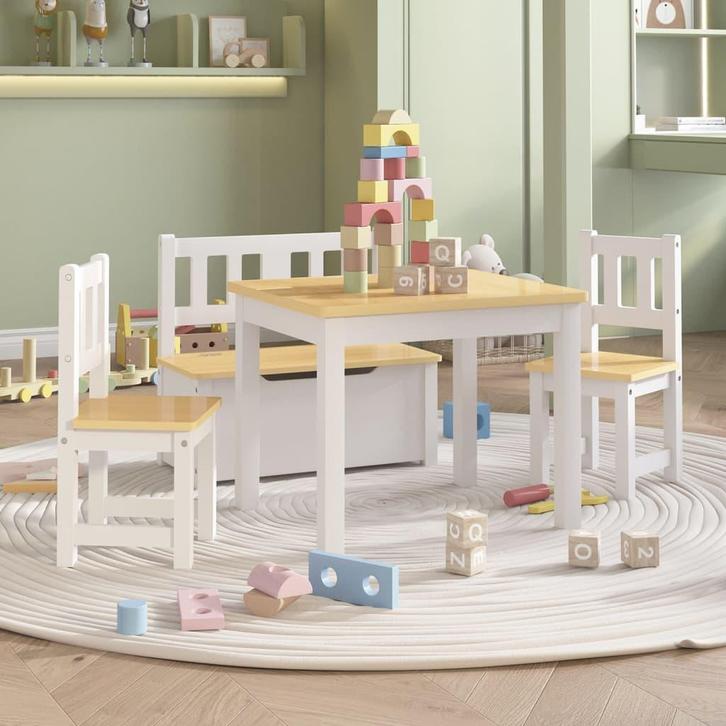 vidaXL 4-delige Kindertafel- en stoelenset MDF wit en beige, Kinderen en Baby's, Kinderkamer | Overige Meubels, Nieuw, Verzenden