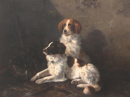 Henriëtte Ronner-Knip (1821-1909), ‘De trouwe jachthonden’, Antiek en Kunst, Kunst | Schilderijen | Klassiek