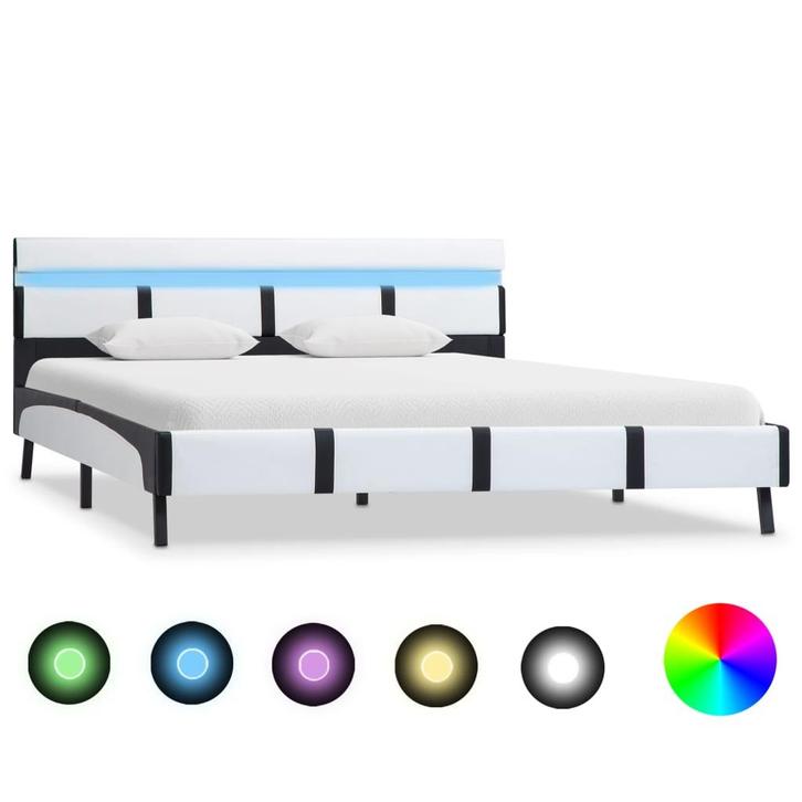 vidaXL Bedframe met LED kunstleer wit 120x200 cm, Huis en Inrichting, Slaapkamer | Bedden, 120 cm, 200 cm, Wit, Twijfelaar, Nieuw