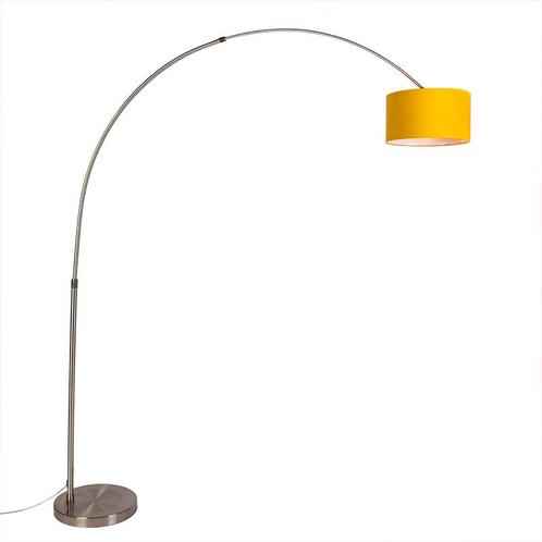 Booglamp staal met gele kap 35/35/20 - XL, Huis en Inrichting, Lampen | Vloerlampen, Nieuw, Overige materialen, 200 cm of meer