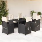vidaXL 7-delige Tuinset met kussens poly rattan zwart, 6 zitplaatsen, Nieuw, Tuinset, Verzenden