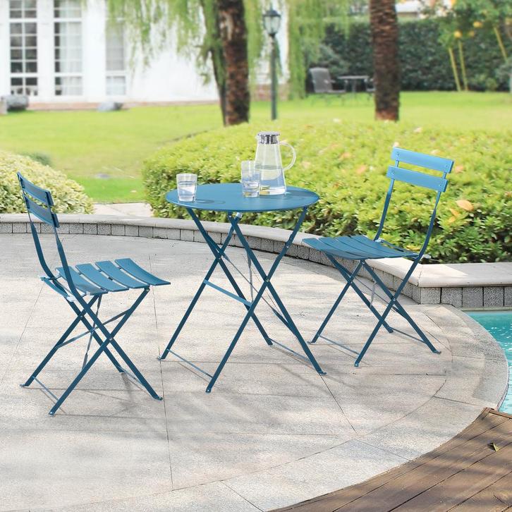 Bistroset Caprile metaal tuintafel met 2 tuinstoelen turquoi, Tuin en Terras, Tuinsets en Loungesets, Verzenden