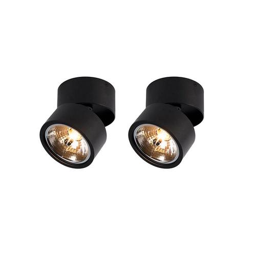 Set van 2 moderne spots zwart rond verstelbaar - Go Nine, Huis en Inrichting, Lampen | Spots, Nieuw, Overige materialen