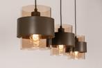Rietveld Hanglampen - Bruin - Glas, Metaal, Huis en Inrichting, Lampen | Hanglampen, Verzenden, Nieuw