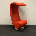 akoestische belstoel met glazen zijwanden, oranje - chroom, Huis en Inrichting, Fauteuils, Ophalen of Verzenden, Gebruikt, Stof