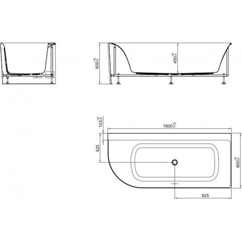 Hoekbad BWS Jordan 180x80 Cm Mat Wit Waste Mat Wit, Doe-het-zelf en Verbouw, Sanitair, Ophalen of Verzenden
