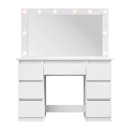 Kaptafel / Schminktafel Lilia - Incl. LED en Lades - Wit, Huis en Inrichting, Tafels | Kaptafels, Nieuw, Verzenden