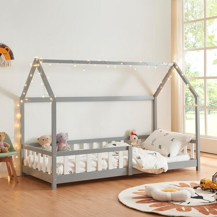 Kinderbed Hesel huisbed met uitvalbeveiliging 90x200 cm grij, Kinderen en Baby's, Kinderkamer | Bedden, Verzenden