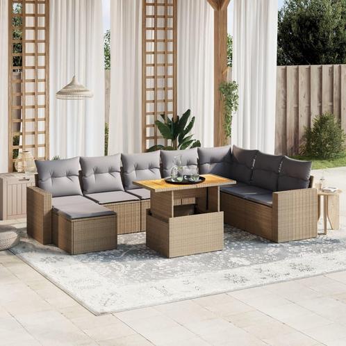 vidaXL 9-delige Loungeset met kussens poly rattan beige, Tuin en Terras, Tuinsets en Loungesets, Loungeset, Nieuw, Rotan, Verzenden