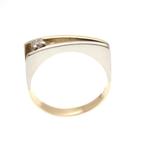 Bicolor gouden solitair ring met diamant 0,10 ct., Sieraden, Tassen en Uiterlijk, Ringen, 18 tot 19, Gebruikt, Ophalen of Verzenden