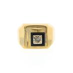 Gouden heren zegelring met onyx en zirconia (witgoud), Gebruikt, Overige kleuren, 19 tot 20, Heer