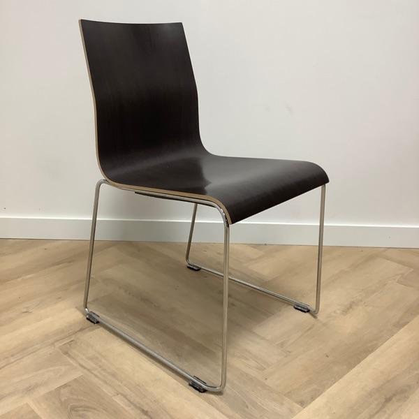 kantinestoel / stapelstoel, MDF bruin - chroom, Huis en Inrichting, Stoelen, Eén, Gebruikt, Ophalen of Verzenden