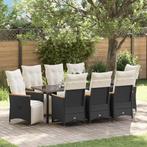 vidaXL 9 Delige Tuin Eetset Met Kussens Zwart Poly Rattan, Verzenden, Nieuw, Rotan
