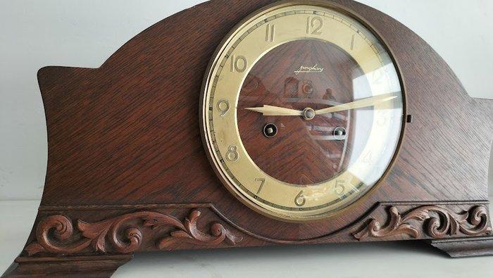 Tafelklok - Art Deco klok- eiken- messing-Junghans uurwerk -, Antiek en Kunst, Antiek | Klokken