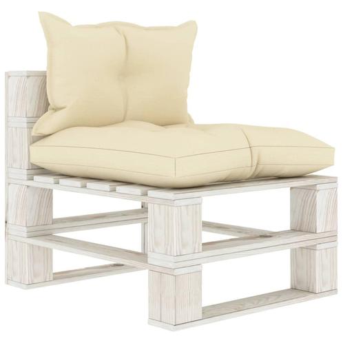 vidaXL Tuinmiddenbank met crèmekleurige kussens pallet hout, Tuin en Terras, Tuinsets en Loungesets, Nieuw, Hout, Verzenden