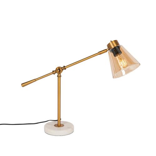 Art Deco tafellamp brons met marmer en amber glas - Nina, Huis en Inrichting, Lampen | Tafellampen, Nieuw, Glas, Minder dan 50 cm
