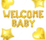Folieballonnen Welcome Baby goud + 2 sterren en 2 harten XL, Hobby en Vrije tijd, Feestartikelen, Nieuw, Versiering, Geboorte of Huwelijk