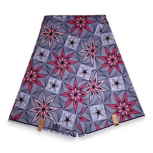 Afrikaanse stof - Grijze Starflower - 100% katoen, Hobby en Vrije tijd, Stoffen en Lappen, Nieuw, Ophalen of Verzenden
