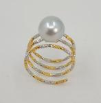 Ring - 18 karaat Geel goud, Witgoud - Zilveren Zuidzeeperla, Sieraden, Tassen en Uiterlijk, Ringen, Nieuw