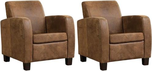 Bruine leren landelijke fauteuils - poot hout bruin - Kenia, Huis en Inrichting, Fauteuils, 50 tot 75 cm, 75 tot 100 cm, Nieuw