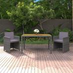 vidaXL 3-delige Tuinset met kussens poly rattan grijs, Verzenden, Nieuw, Rotan, Tuinset