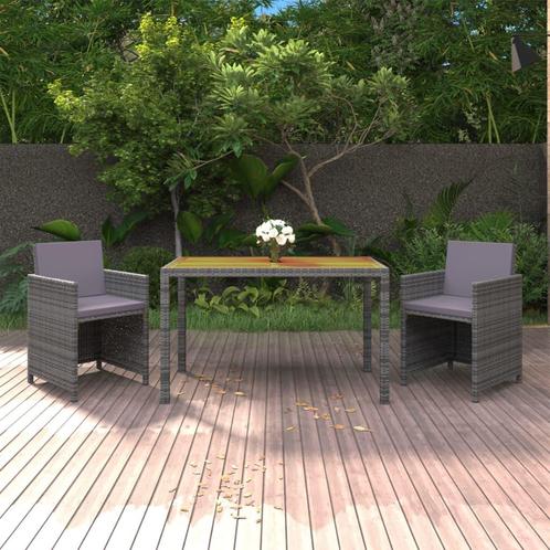 vidaXL 3-delige Tuinset met kussens poly rattan grijs, Tuin en Terras, Tuinsets en Loungesets, Tuinset, Nieuw, Rotan, Verzenden