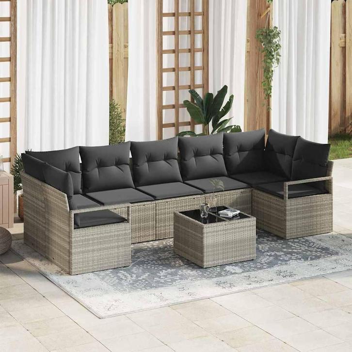 vidaXL Tuin Sofa Set met kussen 8 pcs Licht Grijs en Donker, Tuin en Terras, Tuinsets en Loungesets, Nieuw, Rotan, Verzenden