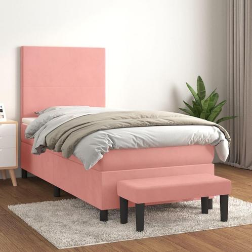 vidaXL Boxspring met matras fluweel roze 90x200 cm, Huis en Inrichting, Slaapkamer | Bedden, 90 cm, 200 cm, Eenpersoons, Nieuw