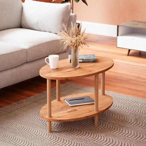 [en.casa] Salontafel Højreby 43x70x44 cm ovaal houtkleurig, Huis en Inrichting, Tafels | Salontafels, Nieuw, Verzenden