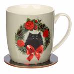 Kerstbeker met onderzetter Kim Haskins zwarte kat NIEUW, Ophalen of Verzenden, Nieuw