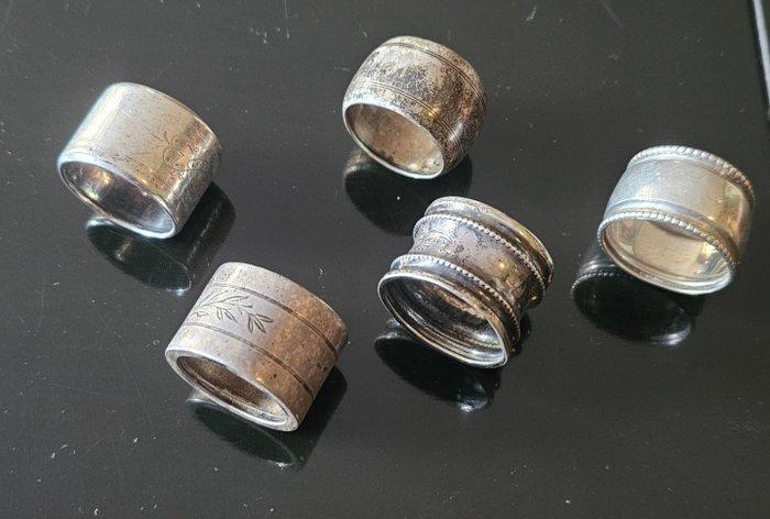 Servetring (6) - Zilver - 5 zilveren servetringen, Antiek en Kunst, Antiek | Goud en Zilver