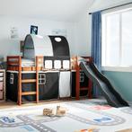 vidaXL Kinderhoogslaper met tunnel 90x200 cm grenenhout wit, 90 cm, Eenpersoons, Verzenden, Zwart