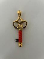 Hanger - 18 karaat Geel goud, Coral Koraal - Saffier, Sieraden, Tassen en Uiterlijk, Antieke sieraden