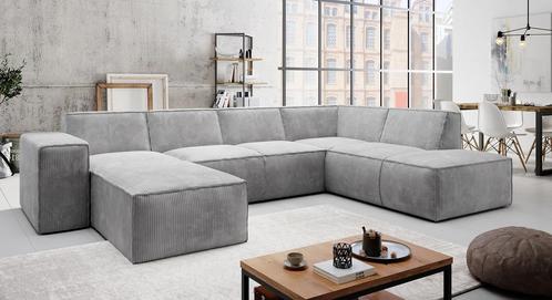 Hoekbank - Grijs - Ribstof - Links | 261x216x80 Hoeksalon, Huis en Inrichting, Banken | Bankstellen, 250 tot 300 cm, 150 cm of meer