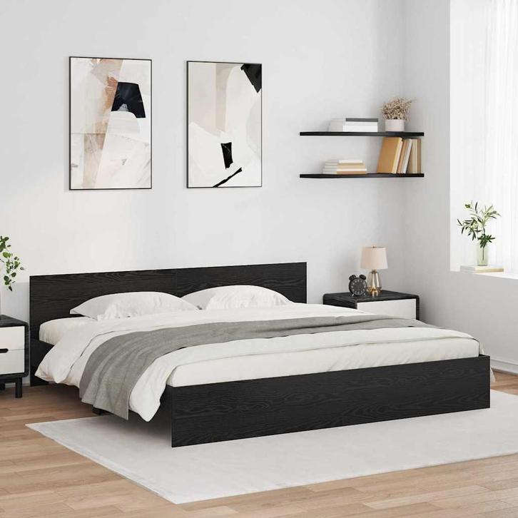 vidaXL Bedframe met hoofdeinde Zwart Eiken 180 x 200 cm, Huis en Inrichting, Slaapkamer | Bedden, Zwart, Nieuw, Hout, Verzenden